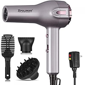 Ionic Hair Dryer, Light Weight 1875W Professional Blow Dryer, Fast Drying, 3 Heat Setting/2 Speed/On
