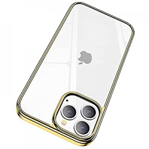 JKZ Compatible for iPhone 13 Pro Max Case Metal Gold, Anti-Yellowing Crystal Clear Shockproof Protec