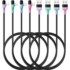 4Colors Premium iPhone Lightning Cable, HYXing [4-Pack 6ft], 90 Degree Fast Charging Cord, Apple MFi
