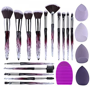 XMOSNZ Makeup Brushes 15pcs Premium Synthetic Bristles Crystal Handle Set Eyeshadow Brush Face Lip E