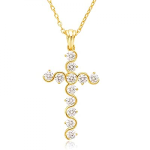 Ladylike Cross Necklace for Women now 60.0% off ,18K Gold Plated 925 Sterling Silver CZ cross neck..