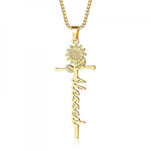 One Day Only！Ursteel Cross Necklace for Women now 55.0% off , Sunflower Cross Pendant Necklace Rel..