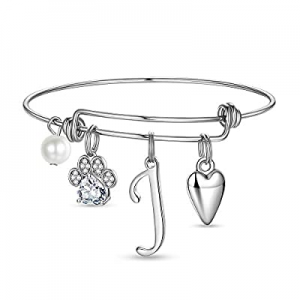 Ursteel Dog Mom Gifts for Women now 55.0% off , Cubic Zirconia Paw Print Initial Charm Bracelet fo..