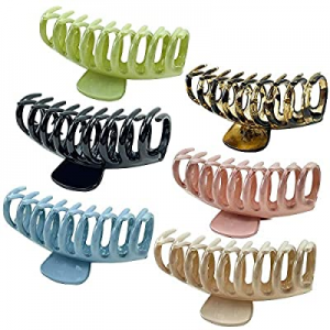 Teqifu 6 PCS Big Hair Claw Clips 4.3 Inch Plastic Non Slip Large Claw Clip For Woman and Girls Thin