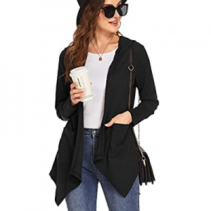 Womens Hoodies Draped Open Front Waffle Knit Long Sleeve Cardigan Sweat with Pockets now 14.0% off 