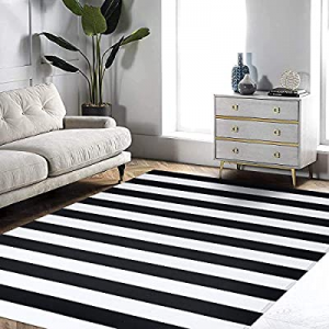 EARTHALL Black and White Striped Rug Outdoor 4'x6' now 70.0% off , Cotton Hand-Woven Black Striped..
