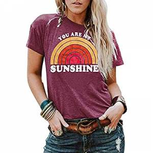 One Day Only！70.0% off Imysty Womens You are My Sunshine T Shirts Graphic Tees Short Sleeve Letter..