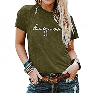 Dog Mom T Shirt Womens Funny Paw Graphic Tee Cute Letter Printed Shirt Dog Lover Gift Tops now 30...