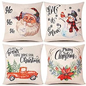 SunnyMemory Christmas Pillow Covers 18X18 Set of 4 Farmhouse Christmas Decor Red Black Buffalo Pla..