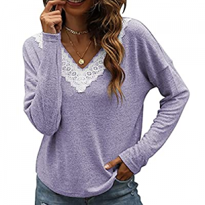 Womens Tops V Neck Crop Blouse for Women Fashion Loose Long Sleeve T-shirt Lace short Tunic now 30..