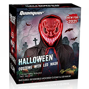 Quanquer Halloween Mask Scary Led Light Up Mask with Reversible Hooded Cape Cloak for Festival Cos..