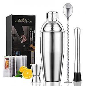 One Day Only！Cocktail Shaker Set Bartender Kit now 55.0% off ,5 Pcs Stainless Steel Bar Set with 2..