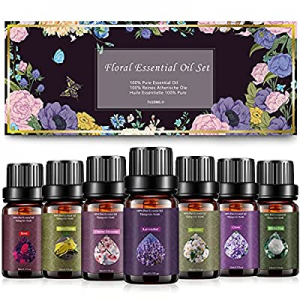 Essential Oils Set 7 x 10ml now 20.0% off , Floral Aromatherapy Oils Gift Set - Lavender, Rose, Ja..