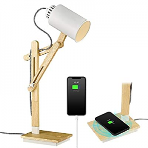 LED Wood Desk Lamp now 40.0% off , ELYONA Touch Control White Table Lamp with Wireless Chager & US..