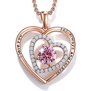 Jewelry Gift for Her now 50.0% off , JD&P 18K Rose Gold Plated Forever Love Heart Pendant Necklace..