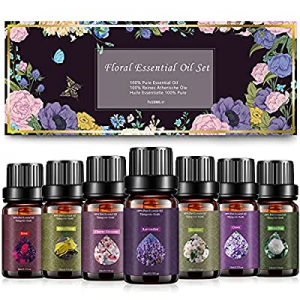 Essential Oils Set 7 x 10ml, Floral Aromatherapy Oils Gift Set - Lavender, Rose, Jasmine, Ylang-Ylan