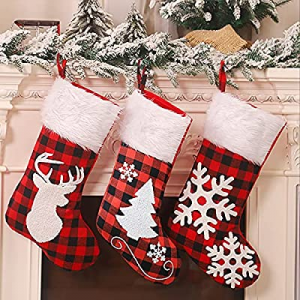 Mencly Christmas Stockings Set of 3 now 60.0% off , 19" Large Red Black Buffalo Plaid Xmas Stockin..