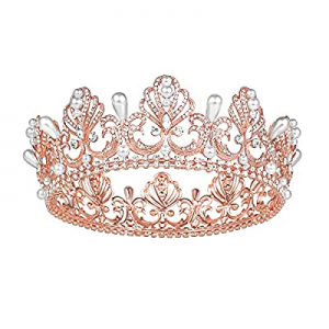 Rose Gold Queen Crown for Women, Pearls Rhinestone Tiaras for Women Prom Wedding Birthday Crowns for
