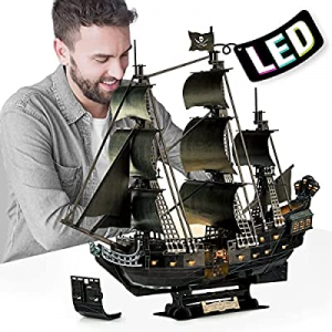 CubicFun 3D Puzzle for Adults Moveable LED Pirate Ship Desk Decorations with Detailed Interior now..