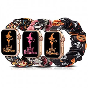 TOYOUTHS 3 Packs Compatible with Apple Watch Band Halloween Scrunchies 38mm Cloth Soft Pattern Print