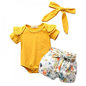 65.0% off Baby Girl Shorts Set Newborn Girls Summer Outfits Ruffle Romper Floral Pants Bowknot Bab..
