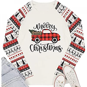 30.0% off T&Twenties Merry Christmas T-Shirt for Women Merry and Bright Letter Printed Tee Shirt C..