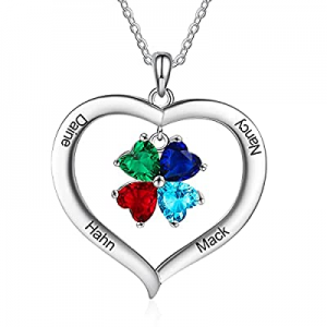 One Day Only！Kaululu Personalized Heart Name Necklace with 1-9 Birthstones now 50.0% off ,Custom N..