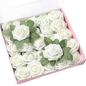 Artificial Flowers - 25 Pcs Artificial Roses Flowers now 60.0% off , Real Looking Ivory Foam Fake ..