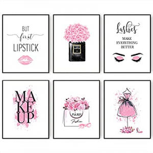 Fashion Women Canvas Wall Art for Girls Bedroom Decor now 55.0% off , Pink Flower Modern Art Poste..