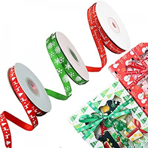 MEMQUQ 3 Rolls of Christmas Ribbon 75 Yards 3/8" Snowflake Print Christmas Deer Christmas Tree Bow f