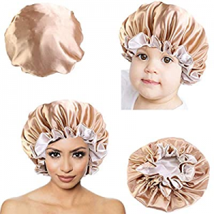 Satin Bonnet, 2 Pieces (Parent-Kid ) Satin Bonnets Sleep Bonnet Cap, Double Layer Reversible Adjusta