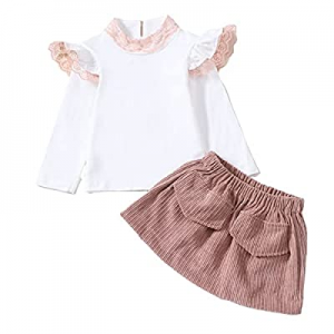 30.0% off Toddler Baby Girl Clothes Outfits Ruffle Long Sleeve Shirt Tops+A-Line Mini Skirt Spring..