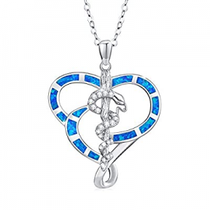 925 Sterling Silver with Blue Fire Opal Heart Shape Clearance Snake Necklace now 50.0% off , Caduc..