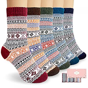 Socks Women now 38.0% off , SISOSOCK 5 Pairs Warm Soft Winter Wool Socks Thick Knit Cozy Fuzzy Cre..