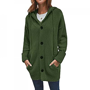 Women's Long Sleeve Knit Sweater Open Front Cardigan Button Loose Outerwear Coat with Pockets now ..