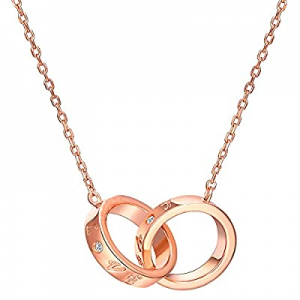 50.0% off AMIREUX Rose Gold Plated Cubic Zirconia - Two Interlocking Infinity Circles Pendant Neck..