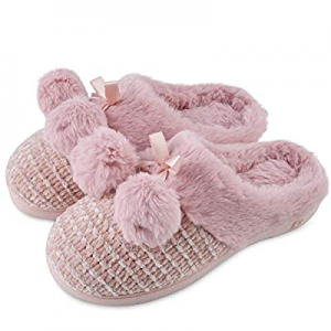 DL Women's Cute Knit Slippers with Faux Fur Lining now 60.0% off , Memory Foam Slip on House Slipp..
