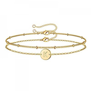MONOZO Gold Initial Bracelets for Women now 55.0% off , Dainty 14K Gold Filled Layered Beaded Lett..