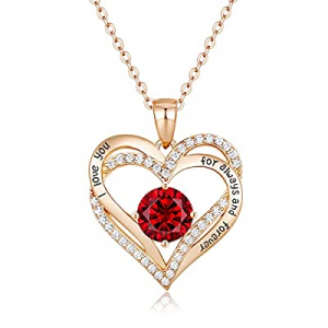 One Day Only！40.0% off CKOEF Forever Love Heart Birthstone Zirconia Necklaces for Women 925 Sterli..
