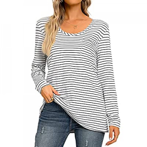 One Day Only！Womens Tops Scoop Neck Casual Loose Fit T Shirts Long Sleeve Tunic Blouse now 50.0% o..