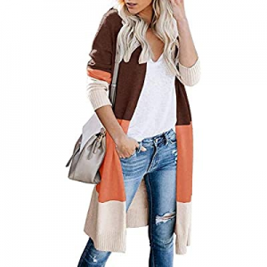 YZEECOL Womens Open Front Cardigan Colorblock Long Sleeves Knit Lightweight Sweaters now 62.0% off 