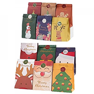 AOE 12pcs Medium Premium Christmas Gift Bags- Classic Variety Kraft Gift Bulk Christmas New Year Can
