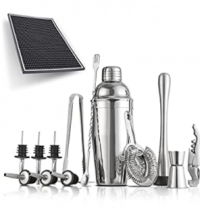 One Day Only！14-Piece Cocktail Shaker Set with Bar Mat now 50.0% off ,Stainless Steel Bartender Ki..
