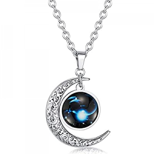 AMIREUX 12 Constellation Moon Necklace now 60.0% off , Galaxy & Crescent Moon Pendant Necklace Gif..