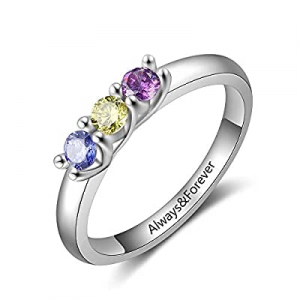 50.0% off Personalized Mothers Rings with 2/3/4 Simulated Birthstones Custom Mother Daughter Ring ..