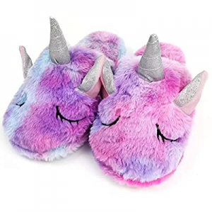 Kids Unicorn Slippers with Rubber Soles for Boys Girls Home Plush Shoes Indoor Anti Slip Cute Warm..