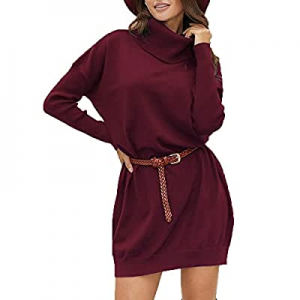 50.0% off ZIWOCH Womens Casual Turtleneck Sweater Dress Oversized Ribbed Knit Tunic Batwing Sleeve..