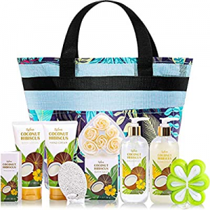 Gift Basket for Women, Coconut Bath and Body Gift Set, Birthday Gifts for Her, 10 Pc Bath Set Includ