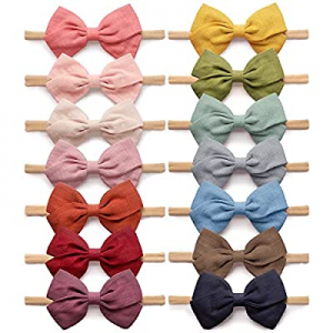 14 Pack Baby Girls Nylon Headbands Linen Hair Bows Hairbands Handmade Hair Accessories for Newborn I