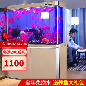 立减CNY￥30,森森鱼缸水族箱含鱼缸过滤器灯大中型金鱼缸 宝马灰 HWF 1米长30宽74缸高顶滤 送棉+滤材